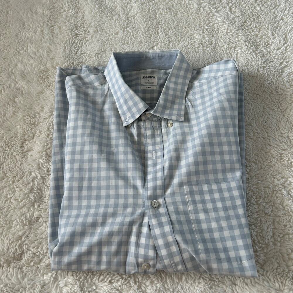 Bonobos Men Slim Fit Long Sleeve Blue Plaid Cotton Sz L Office Business Workwear - Picture 1 of 6